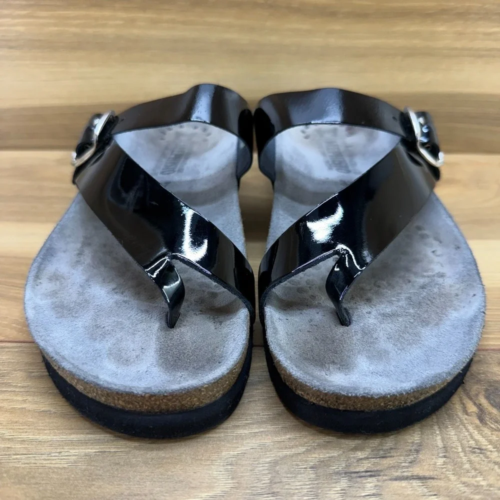 Mephisto Helen Sandals Womens 7 EU 37 Black Patent Leather Travel Vacation Walk